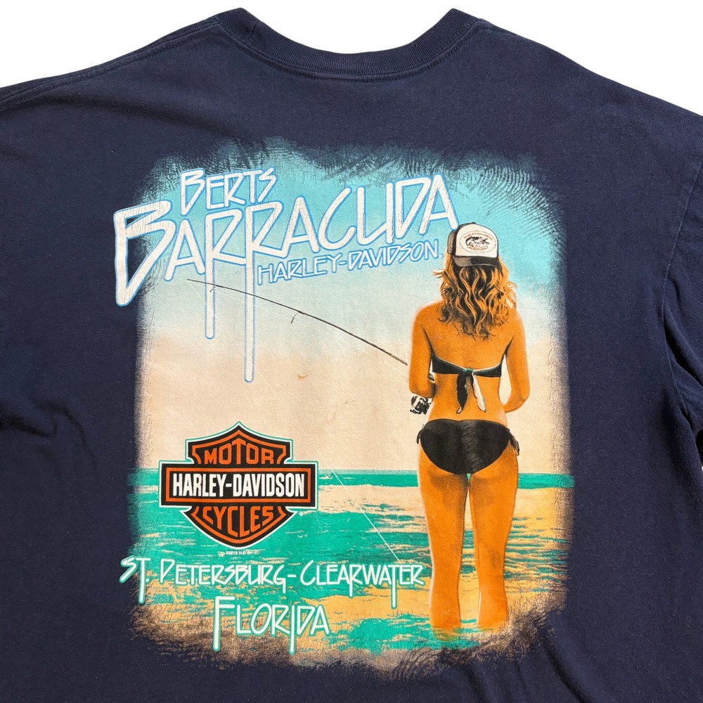 Harley Davidson Mens T-Shirt Navy Blue Berts Barracuda Florida Graphic XL 2020
